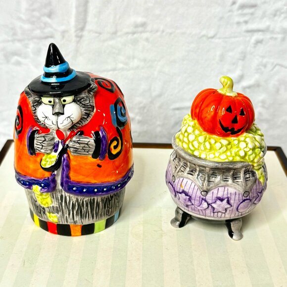 Fitz and Floyd Kitty Witches Halloween Salt & Pepper Shaker Set - Picture 1 of 8